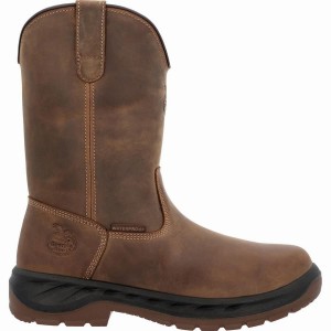 Botte Travail Georgia Boot OT Imperméables Pull On Homme Marron | SAJERUZ-12