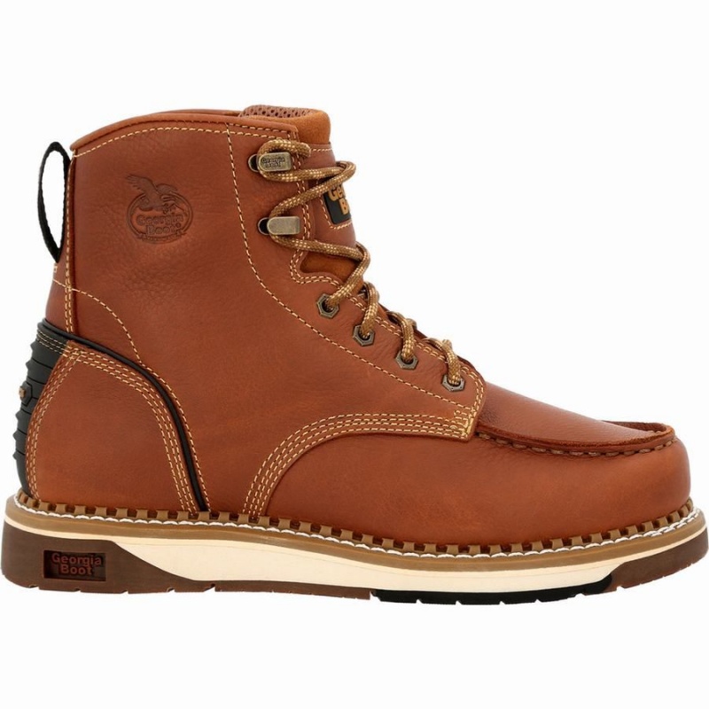 Botte Travail Georgia Boot AMP LT Wedge Moc-Embout Homme Marron | TPSGYZJ-97