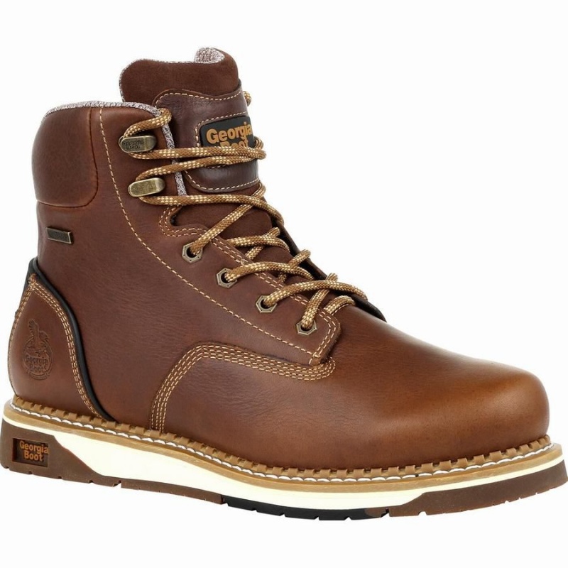 Botte Travail Georgia Boot AMP LT Wedge Steel Embout Imperméables Homme Marron | MXHAFIU-56