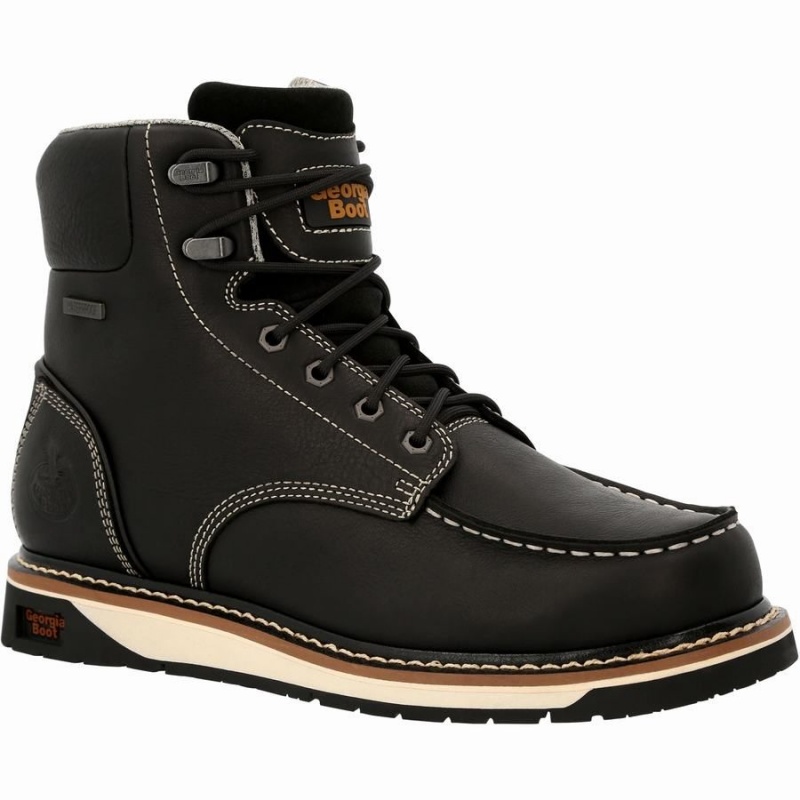 Botte Travail Georgia Boot AMP LT Wedge Imperméables Moc-Embout Homme Noir | PNVAEXZ-25