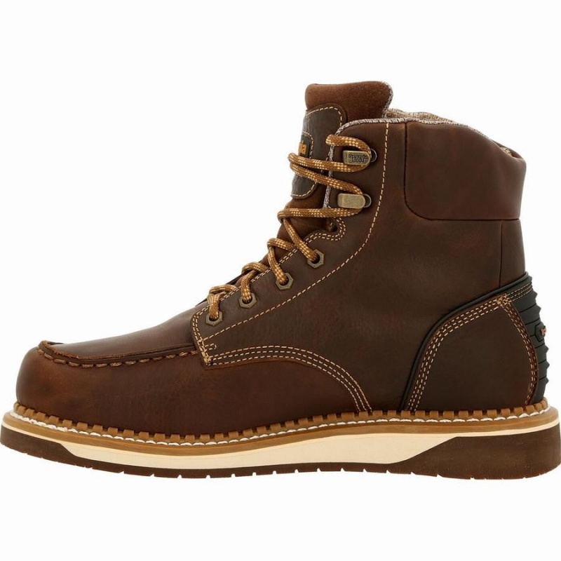 Botte Travail Georgia Boot AMP LT Wedge Imperméables Moc-Embout Homme Marron | PIBJKLF-79