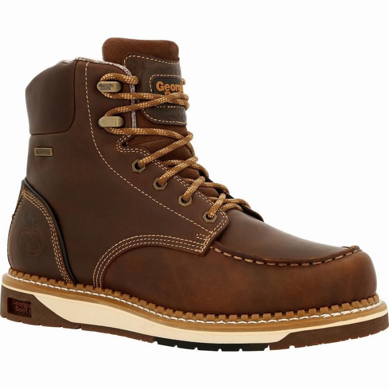 Botte Travail Georgia Boot AMP LT Wedge Imperméables Moc-Embout Homme Marron | PIBJKLF-79