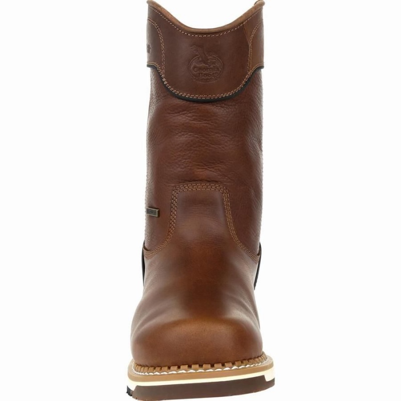 Botte Travail Georgia Boot AMP LT Wedge Imperméables Pull On Homme Marron | AZECYOU-26