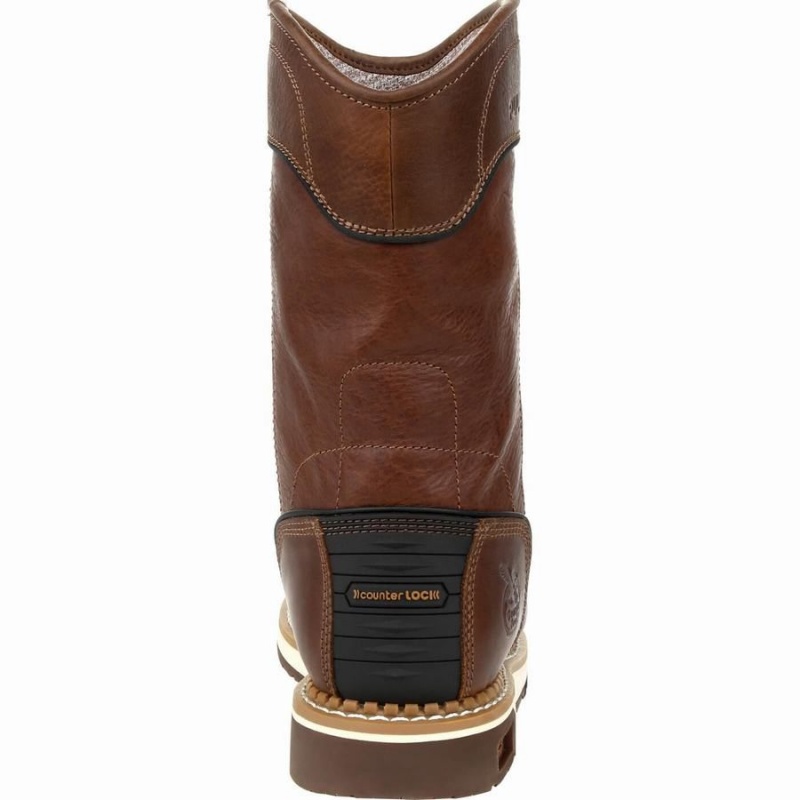 Botte Travail Georgia Boot AMP LT Wedge Imperméables Pull On Homme Marron | AZECYOU-26