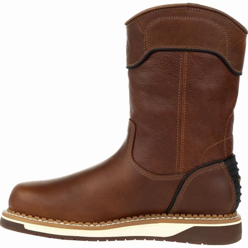 Botte Travail Georgia Boot AMP LT Wedge Imperméables Pull On Homme Marron | AZECYOU-26