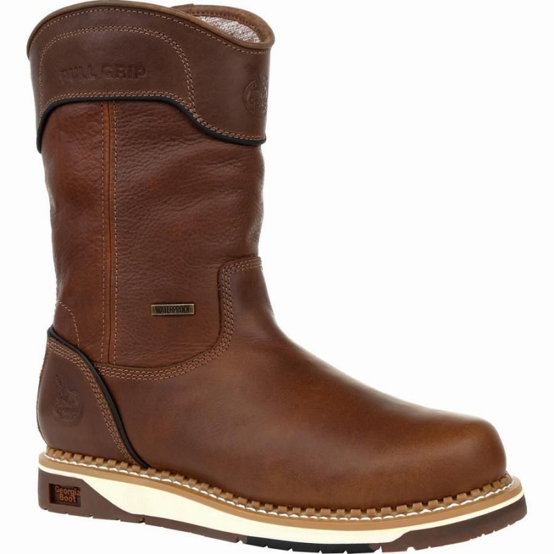 Botte Travail Georgia Boot AMP LT Wedge Imperméables Pull On Homme Marron | AZECYOU-26