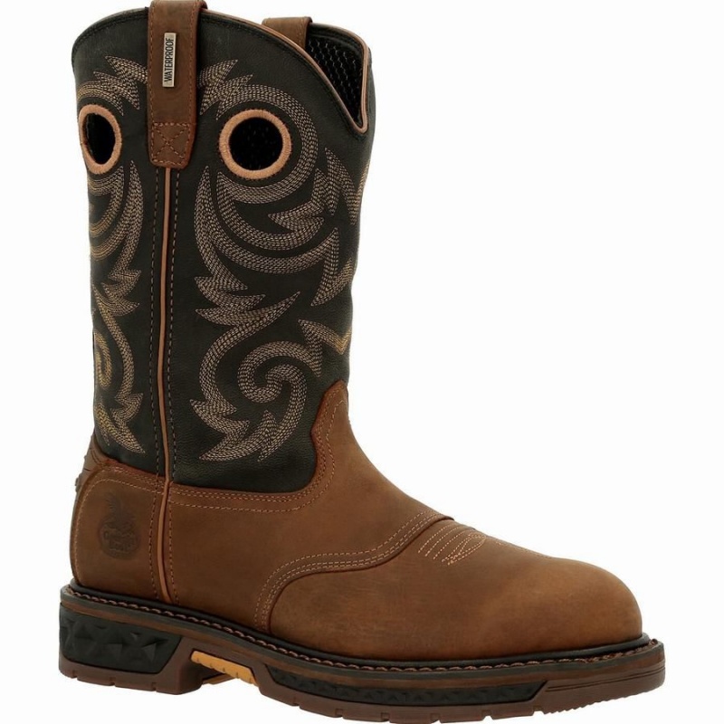 Botte Travail Georgia Boot Carbo-Tec LT Imperméables Pull-On Homme Marron | HWVOGSJ-41