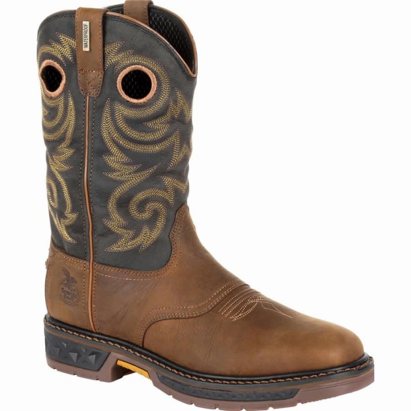 Botte Travail Georgia Boot Carbo-Tec LT Imperméables Pull-On Homme Marron | UXMLHPB-08