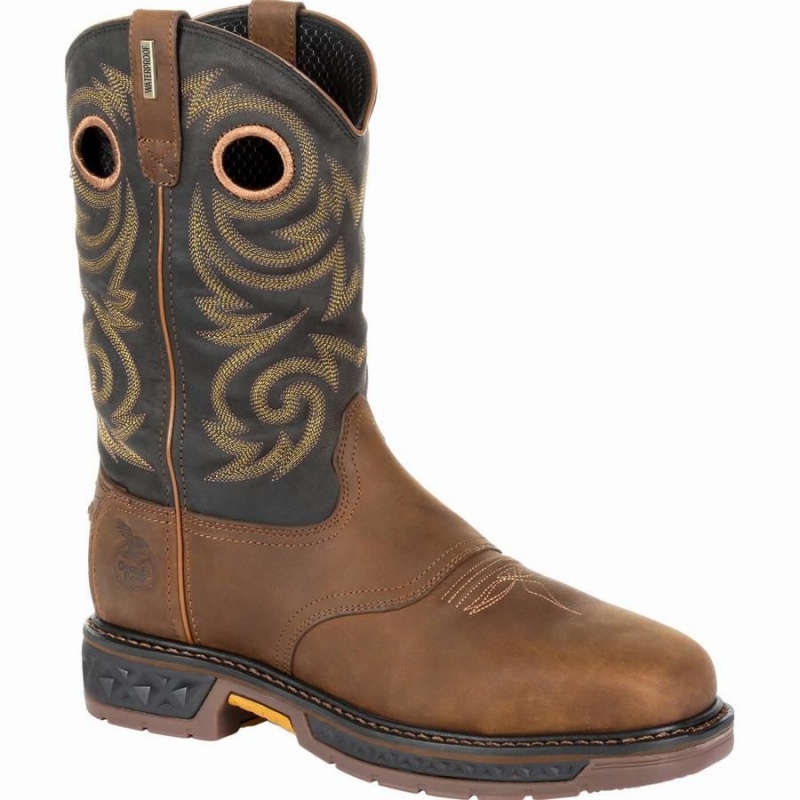 Botte Travail Georgia Boot Carbo-Tec LT Steel Embout Imperméables Pull On Homme Marron | AZPLOMQ-20