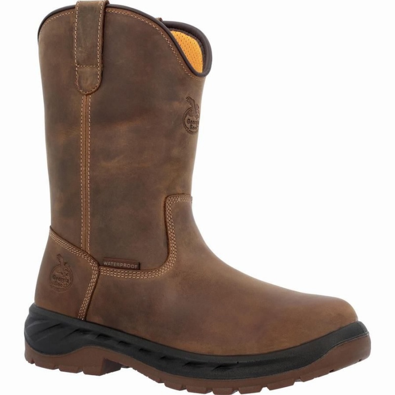 Botte Travail Georgia Boot OT Imperméables Pull On Homme Marron | SAJERUZ-12