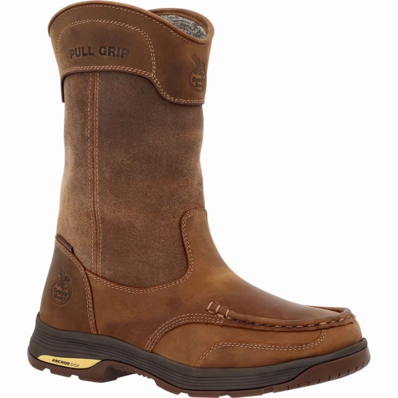 Bottes Caoutchouc Georgia Boot Athens SuperLyte Alloy Embout Imperméables Pull-On Homme Marron | YDKCZOL-43