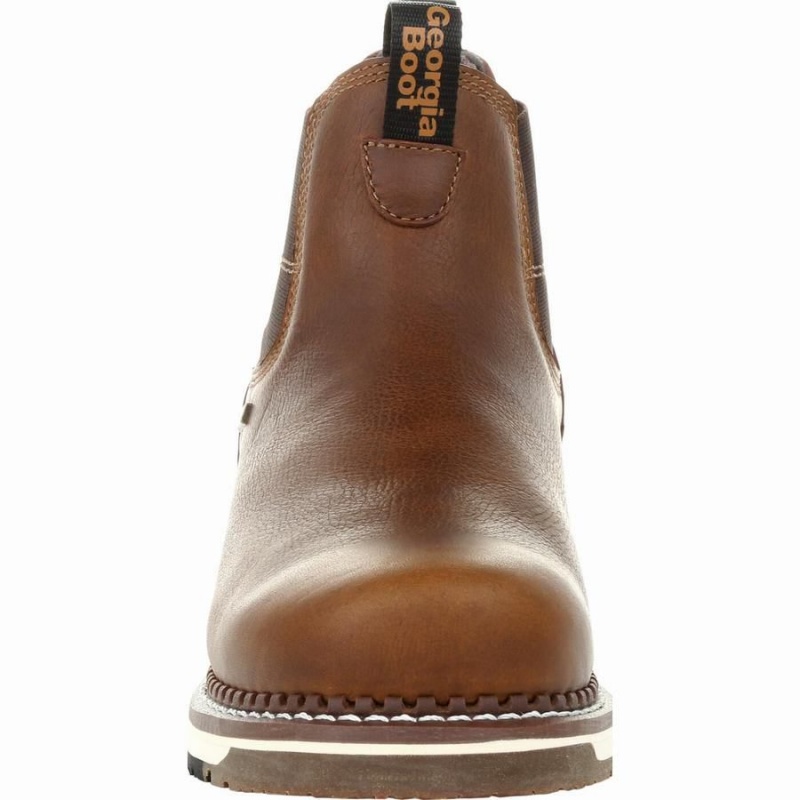 Bottines Chelsea Georgia Boot AMP LT Wedge Steel Embout Imperméables Travail Homme Marron | YLVIFUD-54