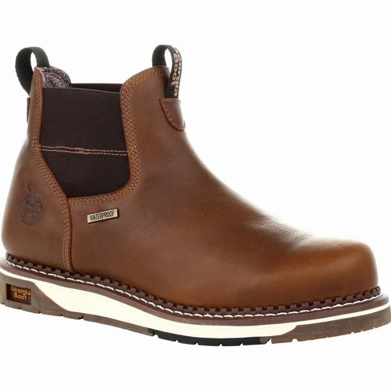 Bottines Chelsea Georgia Boot AMP LT Wedge Steel Embout Imperméables Travail Homme Marron | YLVIFUD-54