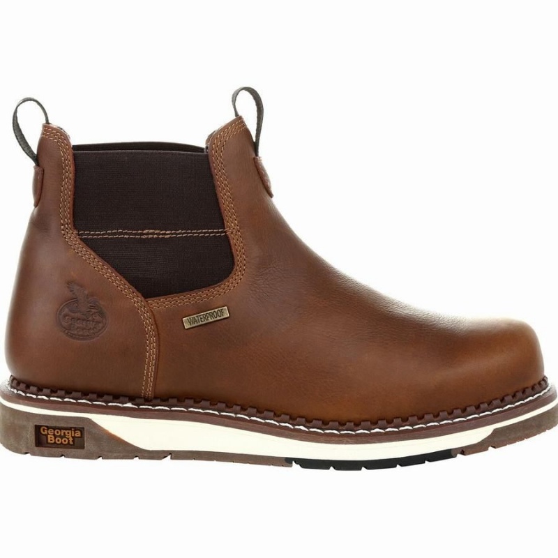 Bottines Chelsea Georgia Boot AMP LT Wedge Steel Embout Imperméables Travail Homme Marron | YLVIFUD-54